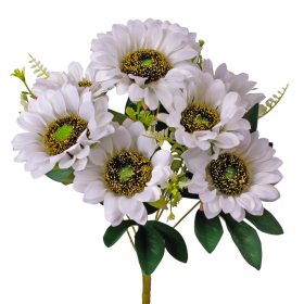   Napraforgó selyemvirág csokor, 9 fejes, 40cm magas, virágfej átmérő: 8cm - Fehér