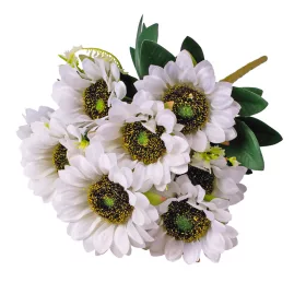   Napraforgó selyemvirág csokor, 9 fejes, 40cm magas, virágfej átmérő: 8cm - Fehér
