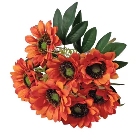   Napraforgó selyemvirág csokor, 9 fejes, 40cm magas, virágfej átmérő: 8cm - Sötét narancssárga