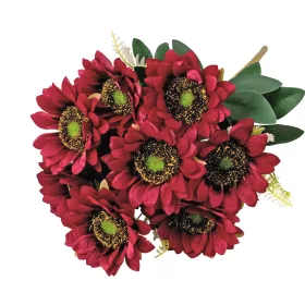   Napraforgó selyemvirág csokor, 9 fejes, 40cm magas, virágfej átmérő: 8cm - Bordó