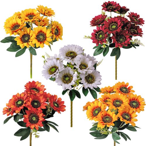 Napraforgó selyemvirág csokor, 40cm magas - 40db-os mix
