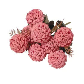   Krizantém selyemvirág csokor, 9 fejes, 40cm magas, virágfej átmérő: 7.5cm - Őszi rózsaszín