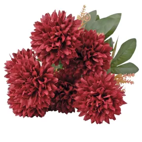   Krizantém selyemvirág csokor, 7 fejes, 42cm magas, virágfej átmérő: 9cm - Bordó