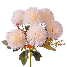   Krizantém selyemvirág csokor, 6 fejes, 29cm magas, virágfej átmérő: 6.5cm - Fehér