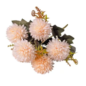   Krizantém selyemvirág csokor, 6 fejes, 29cm magas, virágfej átmérő: 6.5cm - Törtfehér