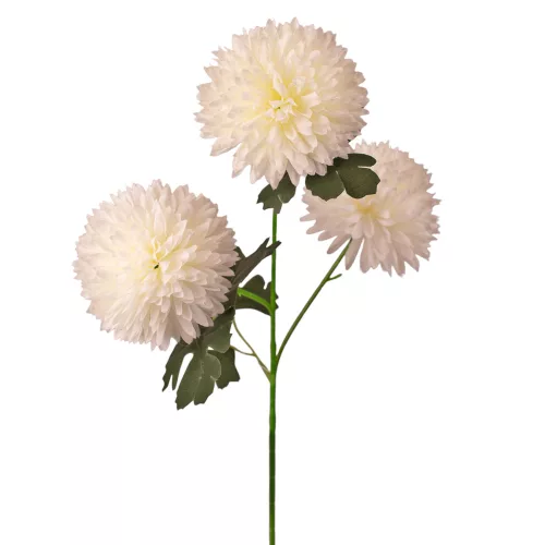 Krizantém selyemvirág ág, 3 fejes, 66cm magas, virágfej átmérő: 8cm - Fehér