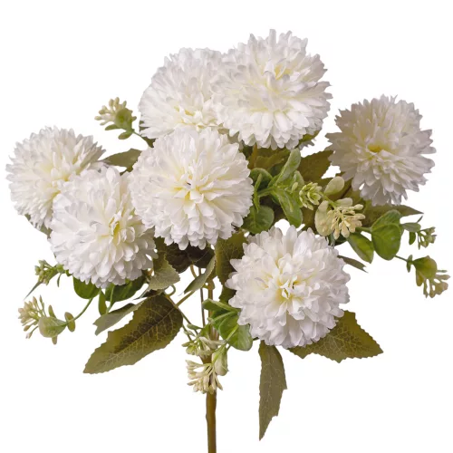 Krizantém selyemvirág csokor, 9 fejes, 38cm magas, virágfej átmérő: 7.5cm - Fehér