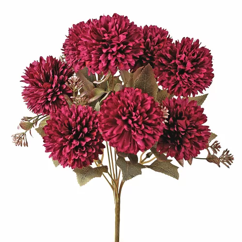 Krizantém selyemvirág csokor, 9 fejes, 38cm magas, virágfej átmérő: 7.5cm - Bordó