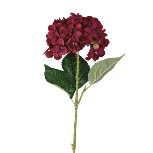 Hortenzia selyemvirág ág, 62cm magas, virágfej átmérő: 22cm - Bordó