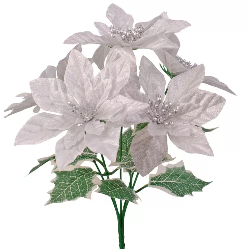 Poinsettia bouquet, 5 heads, 31cm height - Silver white