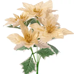   Poinsettia bouquet, 5 heads, 31cm height - Metallic champagne