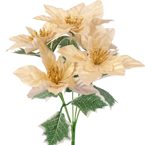 Poinsettia bouquet, 5 heads, 31cm height - Metallic champagne