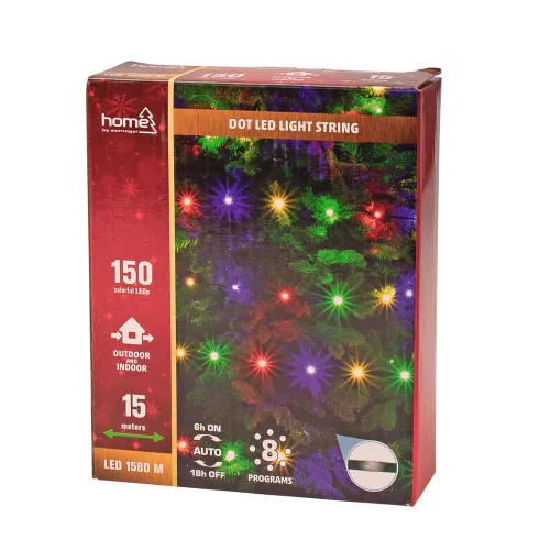DOT LED-es fényfüzér, 15 + 3m, színes