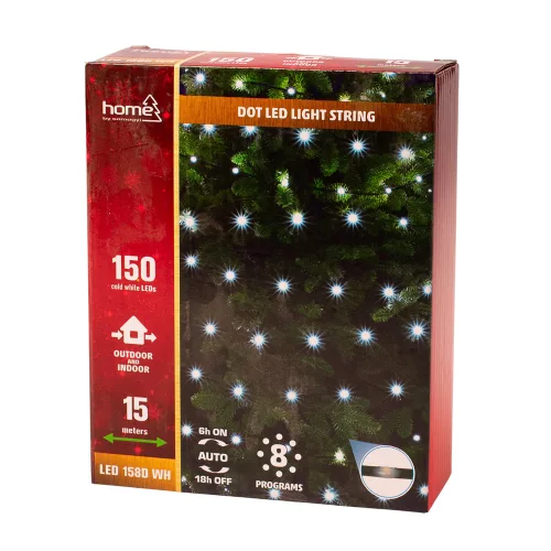 DOT LED-es fényfüzér, 15 + 3m, hidegfehér