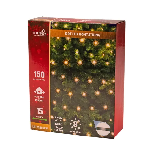 DOT LED-es fényfüzér, 15 + 3m, melegfehér