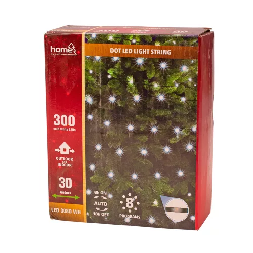 DOT LED-es fényfüzér, 30 + 3m, hidegfehér