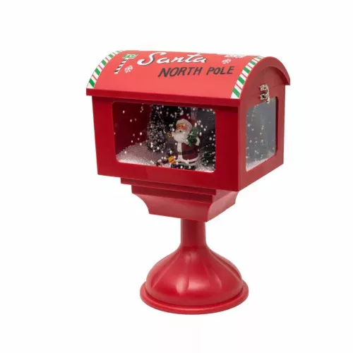 Zenélő, havazó karácsonyi postaláda LED világítással, piros, 41 cm