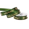 Shiny Gold "Boldog Karácsonyt!" inscription satin ribbon 20mm x 20m - Dark green