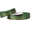 Shiny gold "Boldog Karácsonyt!" inscribed satin ribbon 20mm x 20m - Dark Green