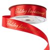 Shiny gold "Boldog Karácsonyt!" inscribed satin ribbon 20mm x 20m - Red