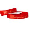 Shiny gold "Boldog Karácsonyt!" inscribed satin ribbon 20mm x 20m - Red