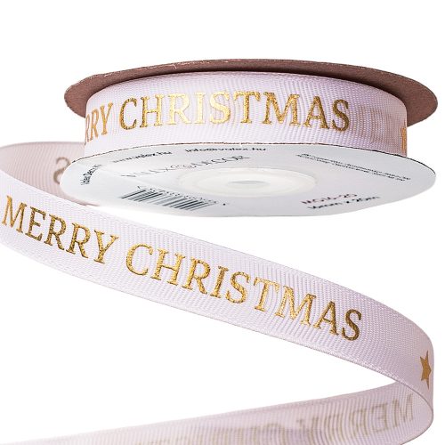"Merry Christmas" inscription grosgrain ribbon 16mm x 20m - White