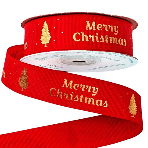 "Merry Christmas" inscription grosgrain ribbon 25mm x 20m - Red