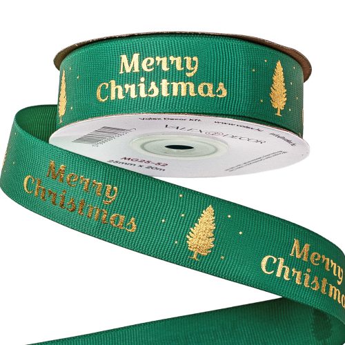 "Merry Christmas" feliratos ripsz szalag 25mm x 20m - Zöld