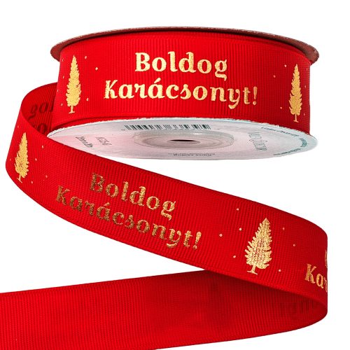 "Boldog Karácsonyt!" inscription grosgrain ribbon 25mm x 20m - Red