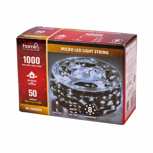MICRO LED fényfüzér 50 m, 1000 db melegfehér LED, távirányítóval, időzítővel és állítható fényerővel