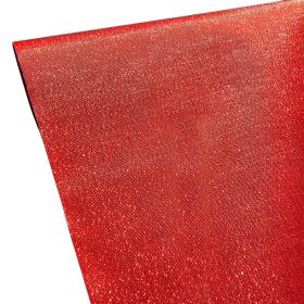   Metál vászon dekorációs anyag, asztali futó, 28cm x 5m - Piros