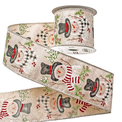Snowman Christmas ribbon with wire edge 64mm x 6.4m