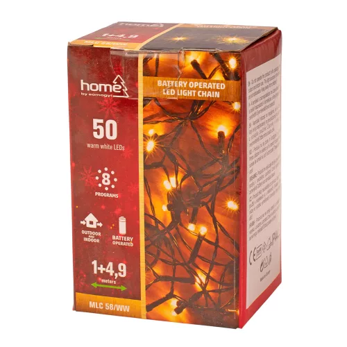LED-es elemes fényfüzér, 4.9 + 1m, 50 LED, melegfehér, időzítős