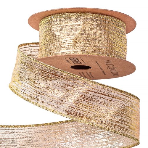 Borneo metallic fabric ribbon with wired edge 38mm x 9.1m - Gold