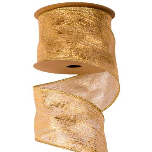Borneo metallic fabric ribbon with wire edge 64mm x 9.1m - Gold
