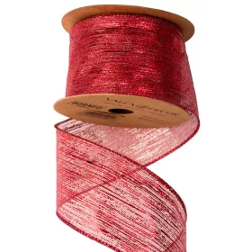   Borneo metallic fabric ribbon with wire edge 64mm x 9.1m - Red