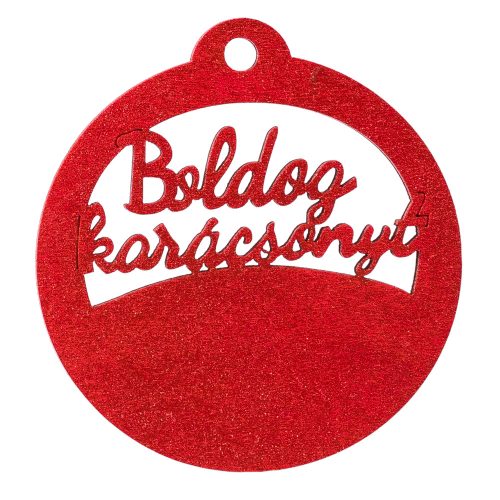 4pcs. "Boldog Karácsonyt" inscription, painted on 2 sides wooden ball 7cm- Red