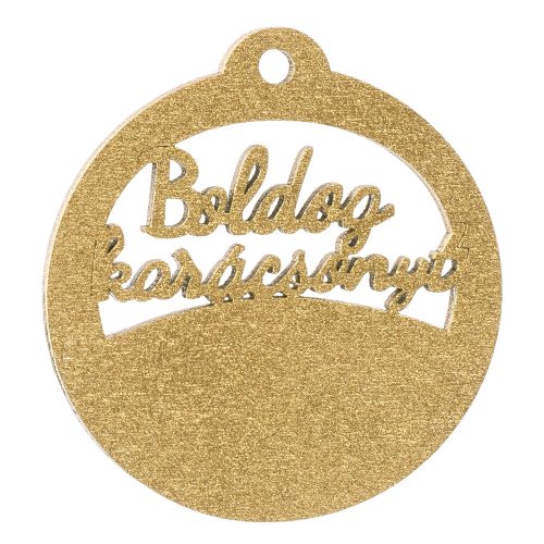 4pcs. "Boldog Karácsonyt" inscription, painted on 2 sides wooden ball 7cm - Gold