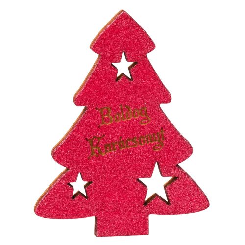 4 pcs. fenyőfa "Boldog Karácsonyt!" inscription  6 x 8cm - Pink