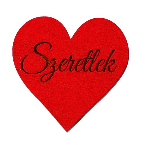 5 pcs.  "Szeretlek" inscription engraved wooden heart 5cm - Red