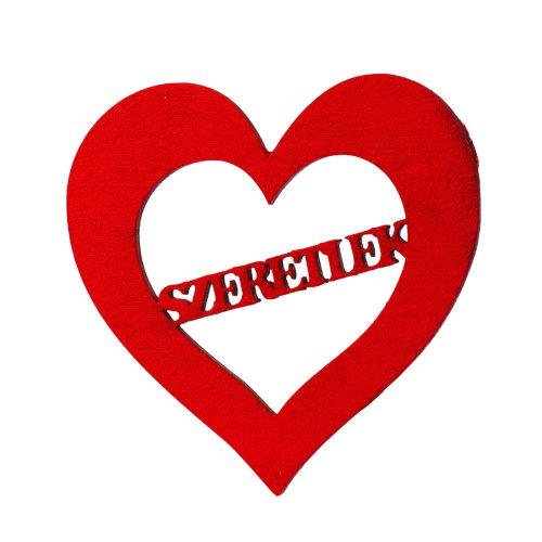 5 pcs. "Szeretlek"  inscription cut wooden heart 6cm - Red