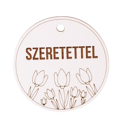 5pcs. Tulips, "Szeretettel" inscription table 5cm - White