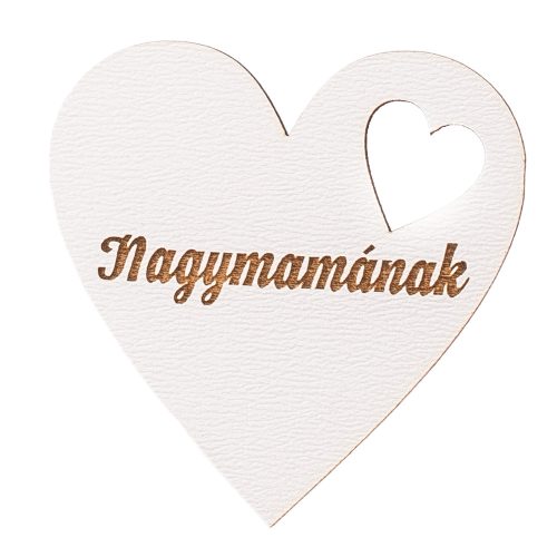 6pcs. "Nagymamának" inscription painted wooden heart 5cm - White