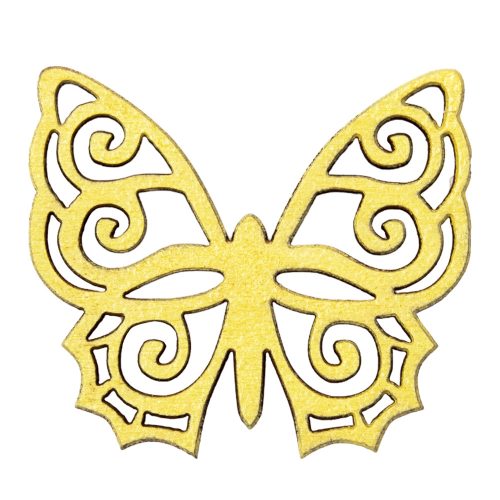 10pcs. painted wooden butterfly 4 x 4.5cm - Yellow