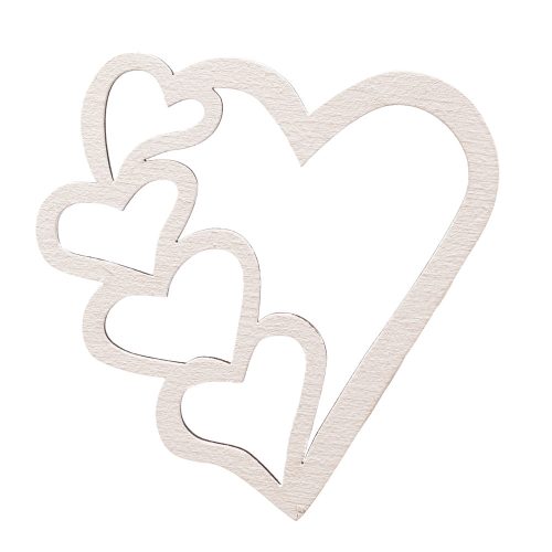 4pcs. "4 heart" laser cut wooden heart 7 x 7cm - White