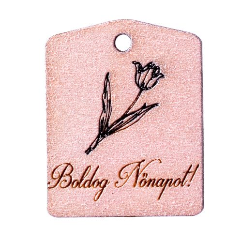 5pcs. Tulips, "Boldog Nőnapot!" inscription table 4 x 5cm - Champagne color