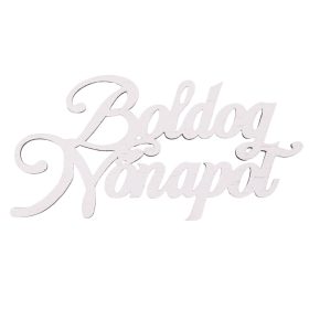   4pcs. "Boldog Nőnapot!" painted wooden text, 10 x 5cm - White