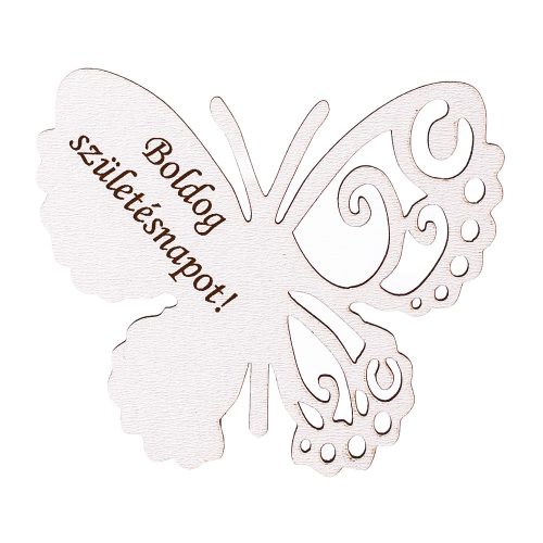 4pcs. "Boldog Születésnapot!" inscription painted wooden butterfly 7 x 6cm - White