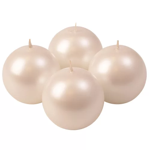 Adventi gömb gyertya készlet 8cm - Metál gyöngyház fehér