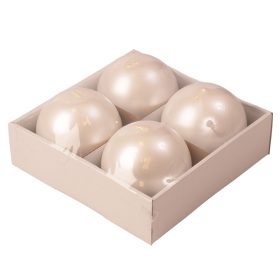   Adventi gömb gyertya készlet 8cm - Metál gyöngyház fehér